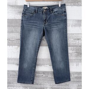 CAbi Crop Denium Jeans Women's Sz 6 Mid Rise Whiskered Medium Wash Fit 33x24